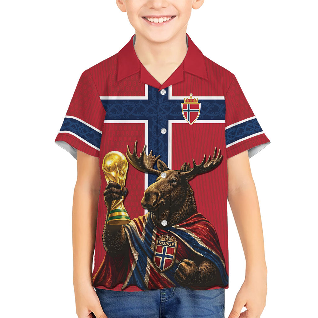 Custom World Football 2026 Norway Kid Hawaiian Shirt Viking Moose Trophy Champion