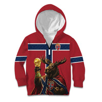 Custom World Football 2026 Norway Kid Hoodie Viking Moose Trophy Champion