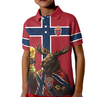 Custom World Football 2026 Norway Kid Polo Shirt Viking Moose Trophy Champion
