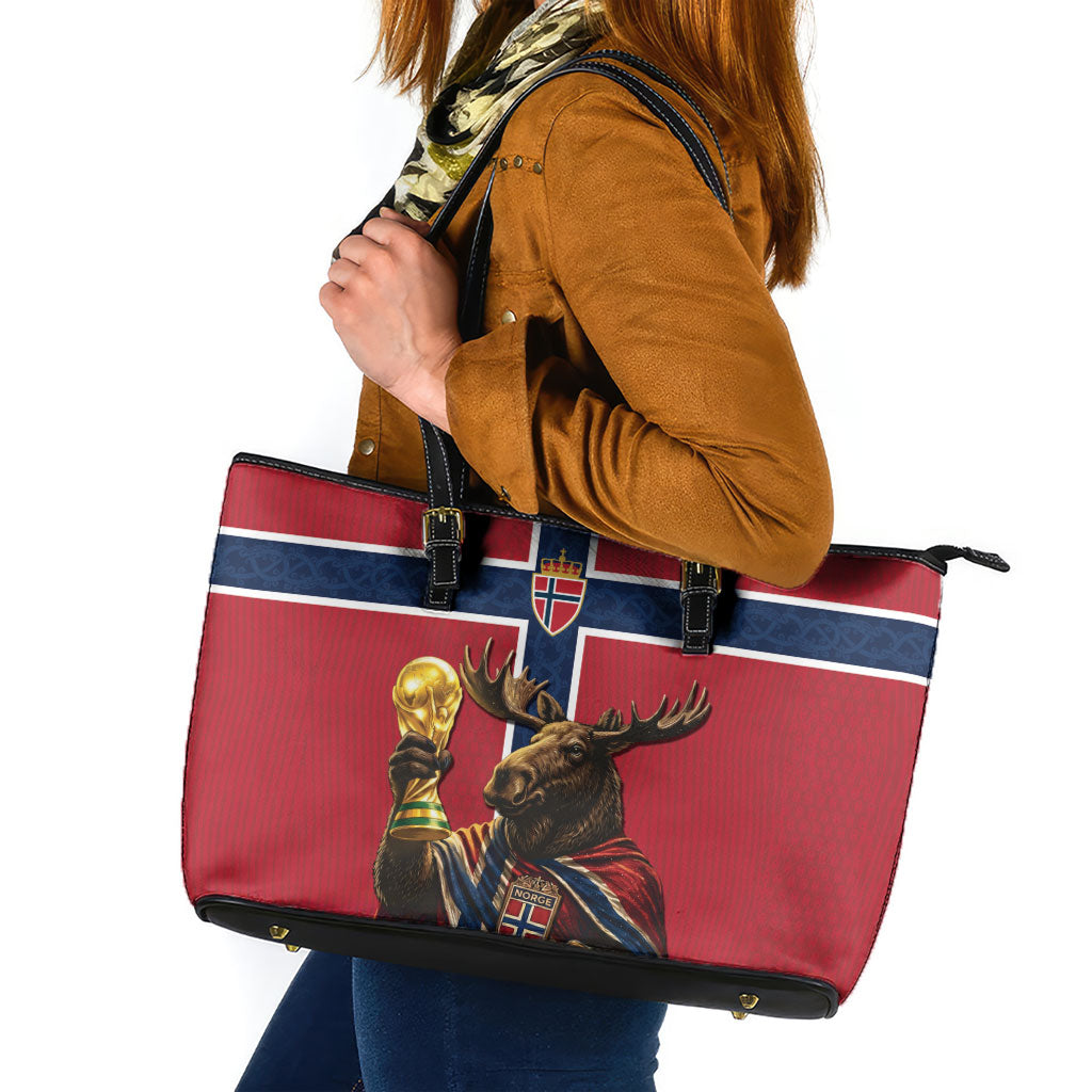 World Football 2026 Norway Leather Tote Bag Viking Moose Trophy Champion
