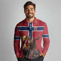 Custom World Football 2026 Norway Long Sleeve Polo Shirt Viking Moose Trophy Champion