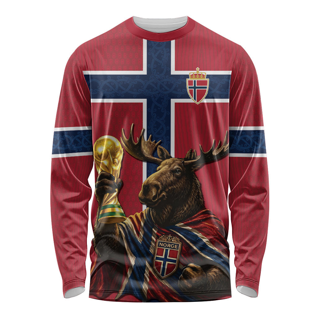 Custom World Football 2026 Norway Long Sleeve Shirt Viking Moose Trophy Champion
