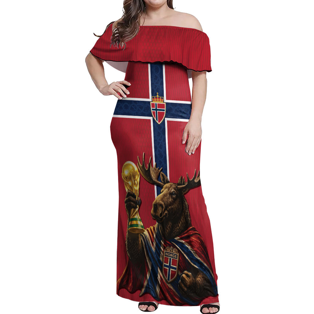 Custom World Football 2026 Norway Off Shoulder Maxi Dress Viking Moose Trophy Champion