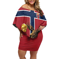 Custom World Football 2026 Norway Off Shoulder Short Dress Viking Moose Trophy Champion
