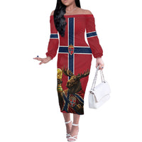 Custom World Football 2026 Norway Off The Shoulder Long Sleeve Dress Viking Moose Trophy Champion