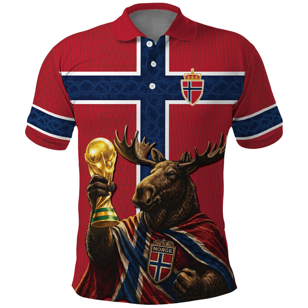 Custom World Football 2026 Norway Polo Shirt Viking Moose Trophy Champion