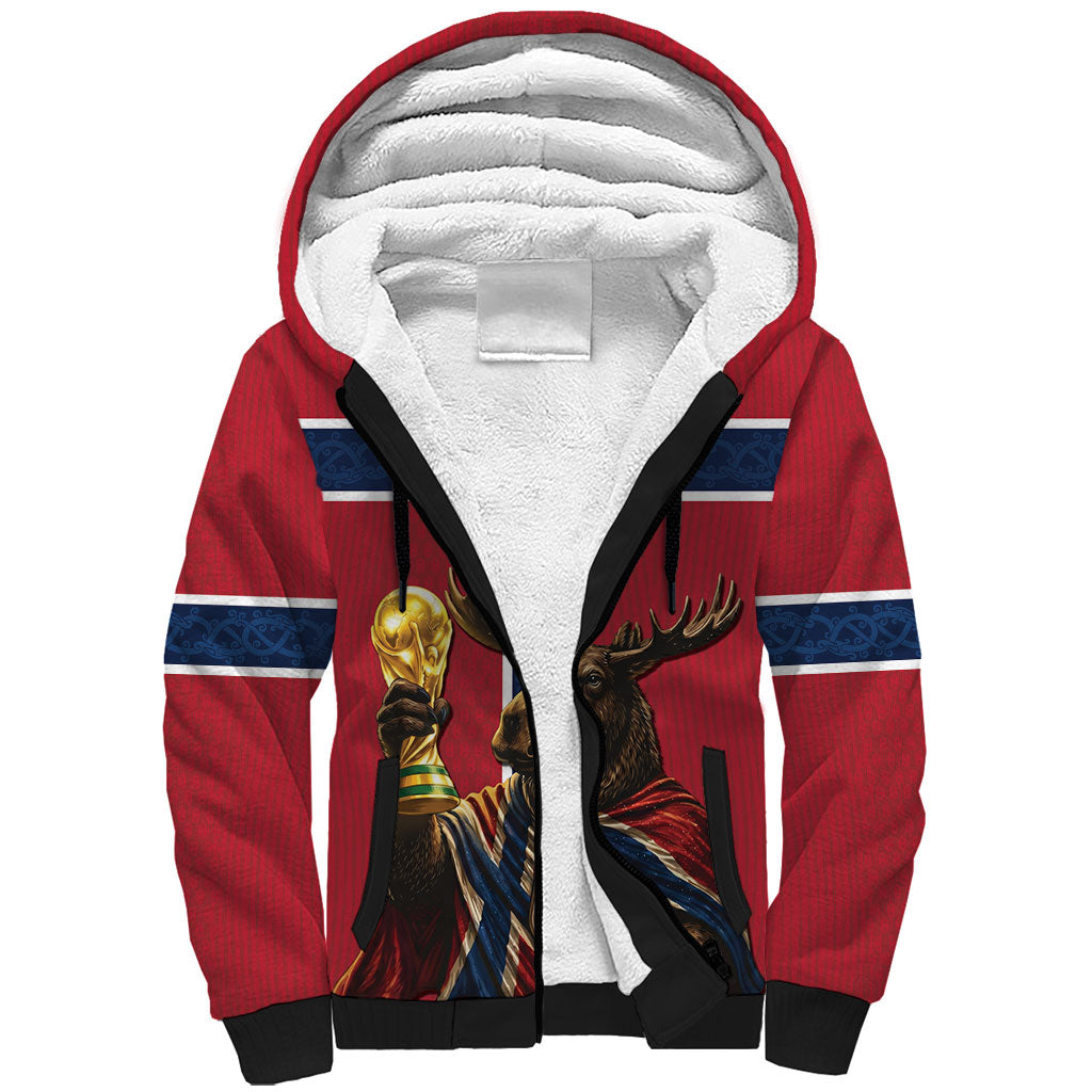 Custom World Football 2026 Norway Sherpa Hoodie Viking Moose Trophy Champion