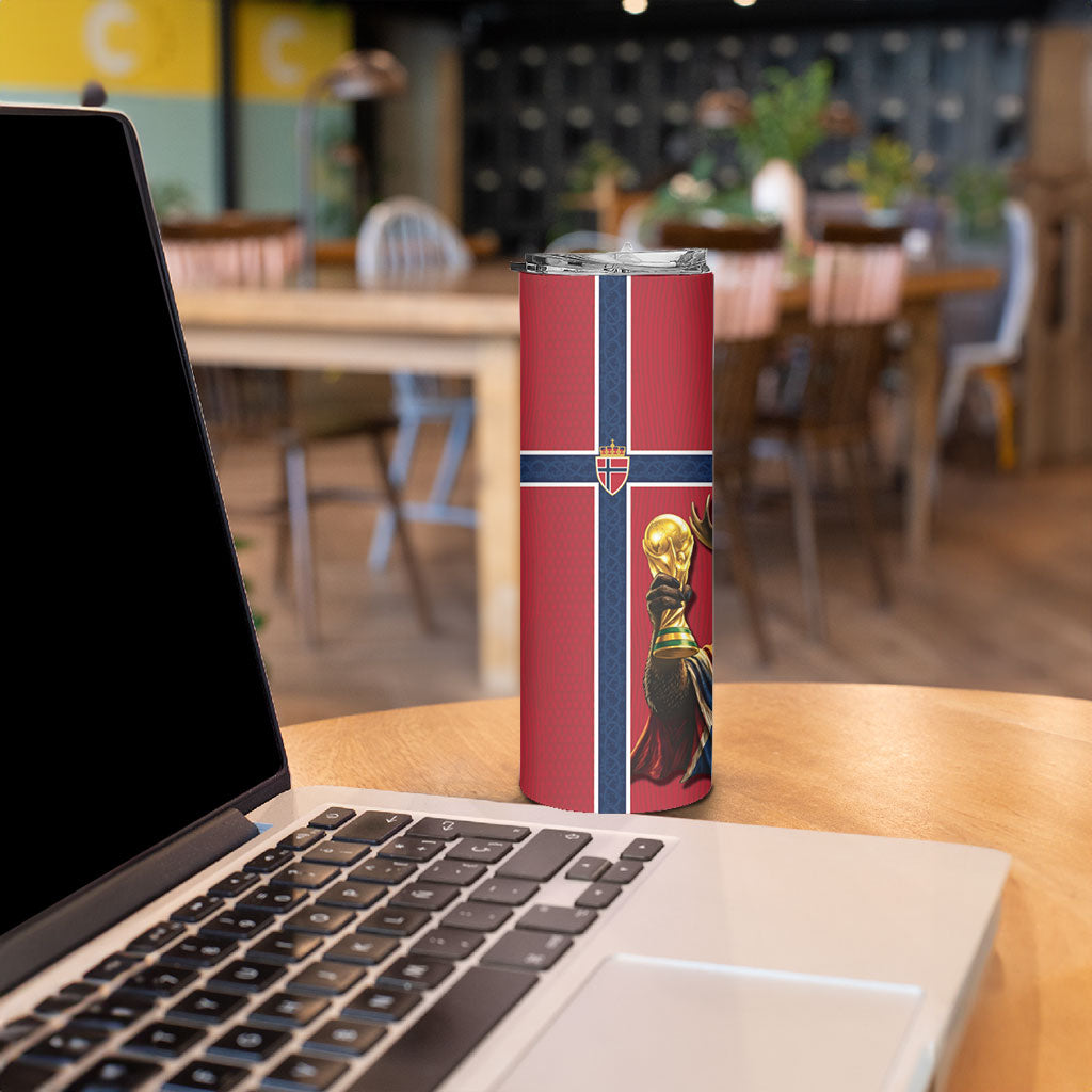 Custom World Football 2026 Norway Skinny Tumbler Viking Moose Trophy Champion