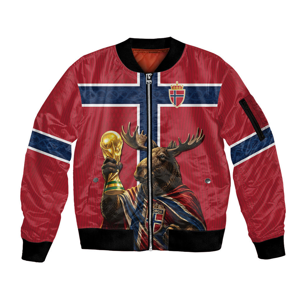 Custom World Football 2026 Norway Sleeve Zip Bomber Jacket Viking Moose Trophy Champion
