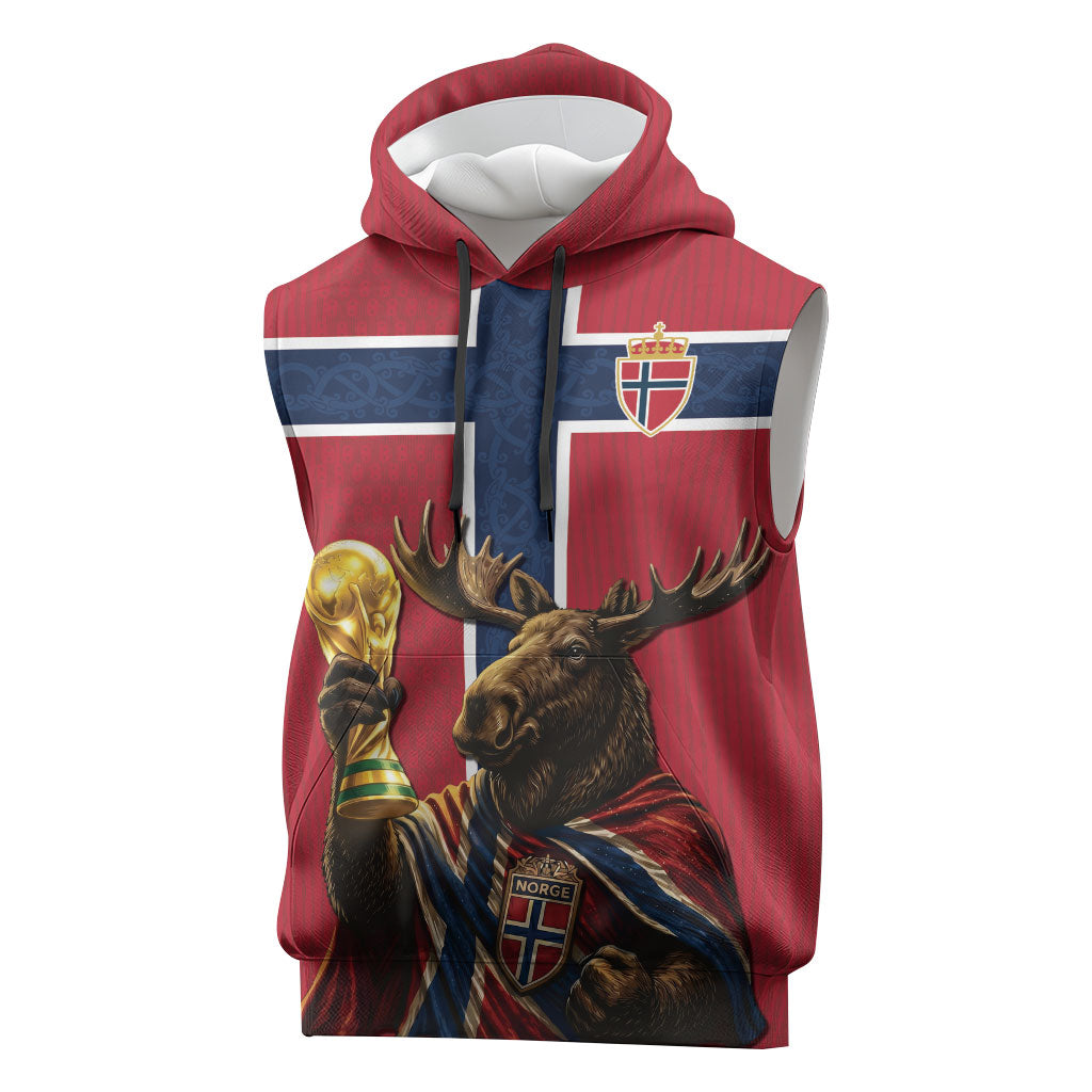 Custom World Football 2026 Norway Sleeveless Hoodie Viking Moose Trophy Champion