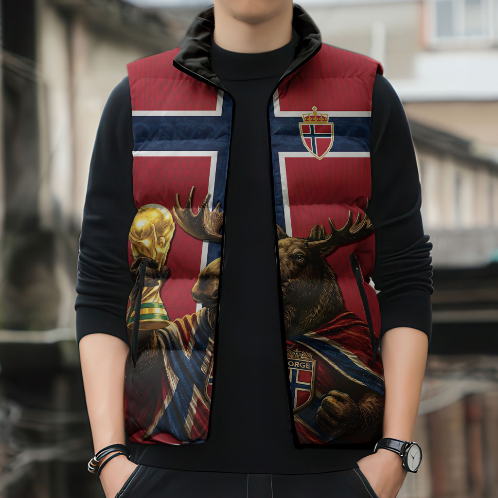 Custom World Football 2026 Norway Sleeveless Puffer Jacket Viking Moose Trophy Champion