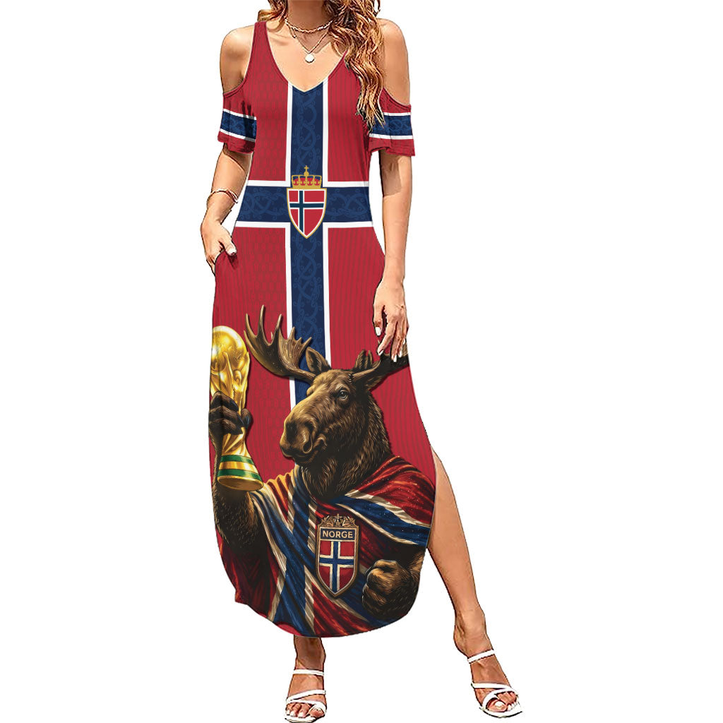 Custom World Football 2026 Norway Summer Maxi Dress Viking Moose Trophy Champion