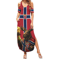 Custom World Football 2026 Norway Summer Maxi Dress Viking Moose Trophy Champion