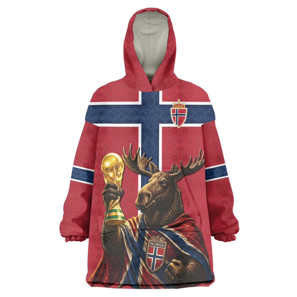 Custom World Football 2026 Norway Wearable Blanket Hoodie Viking Moose Trophy Champion