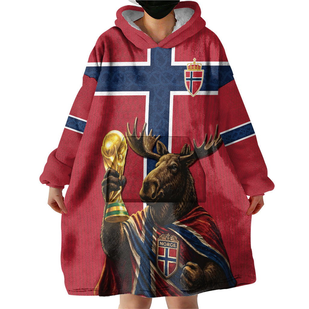 Custom World Football 2026 Norway Wearable Blanket Hoodie Viking Moose Trophy Champion