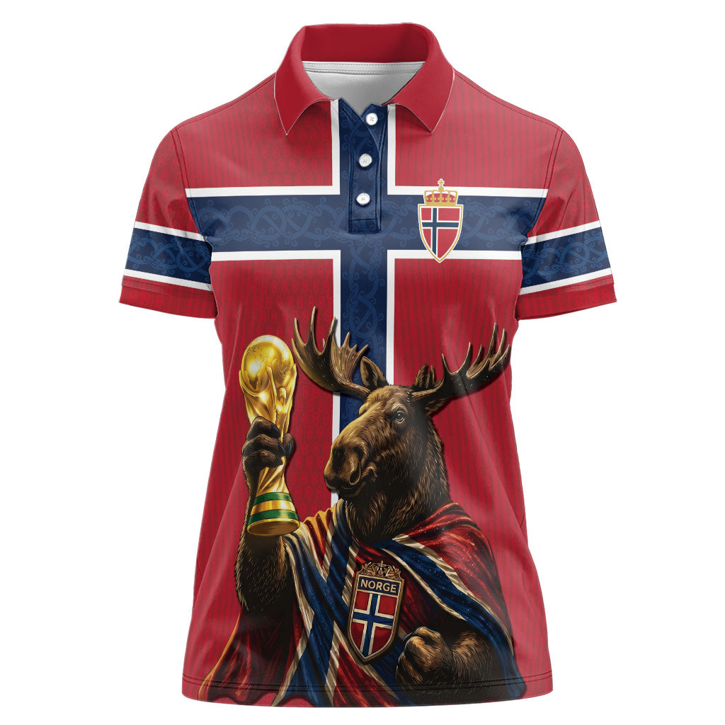Custom World Football 2026 Norway Women Polo Shirt Viking Moose Trophy Champion