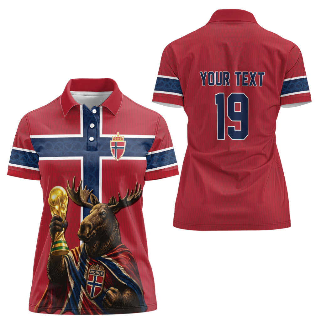 Custom World Football 2026 Norway Women Polo Shirt Viking Moose Trophy Champion