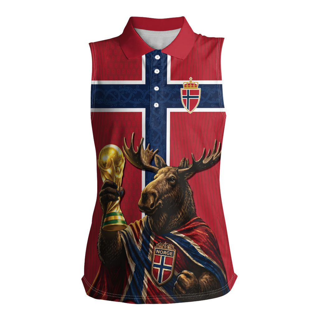 Custom World Football 2026 Norway Women Sleeveless Polo Shirt Viking Moose Trophy Champion