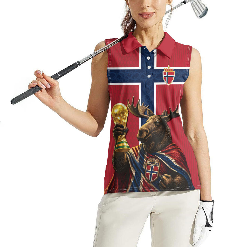 Custom World Football 2026 Norway Women Sleeveless Polo Shirt Viking Moose Trophy Champion