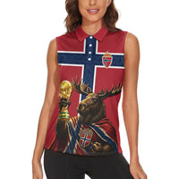 Custom World Football 2026 Norway Women Sleeveless Polo Shirt Viking Moose Trophy Champion