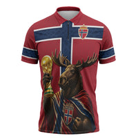 Custom World Football 2026 Norway Zipper Polo Shirt Viking Moose Trophy Champion