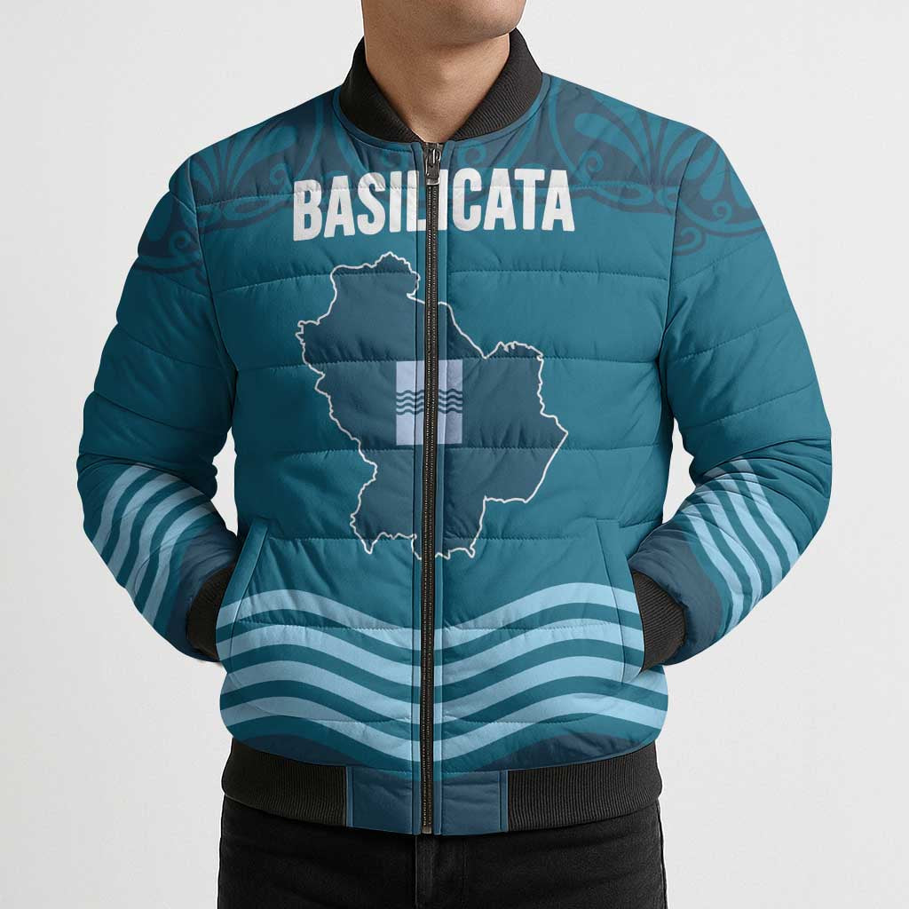 Italy Basilicata Bomber Puffer Jacket Map With Flag Style - Wonder Print Shop