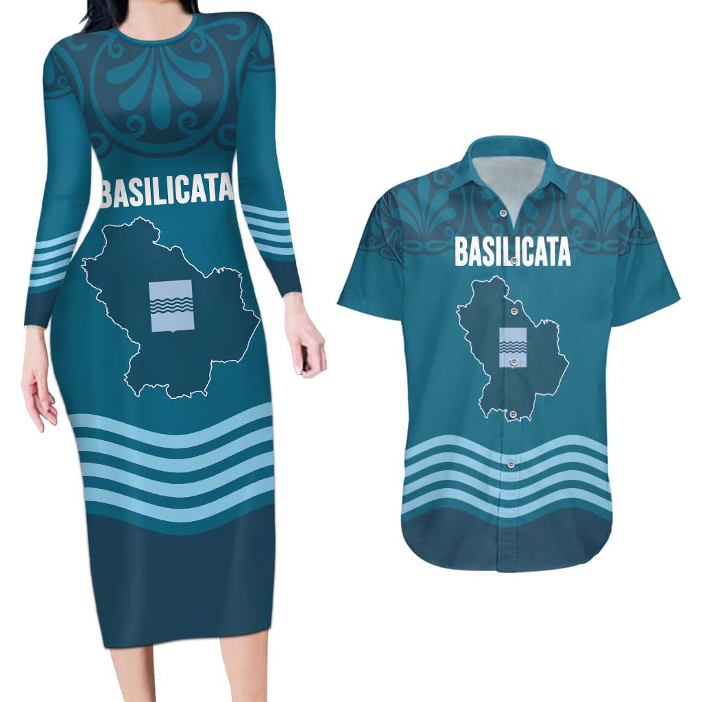 Italy Basilicata Couples Matching Long Sleeve Bodycon Dress and Hawaiian Shirt Map With Flag Style - Wonder Print Shop