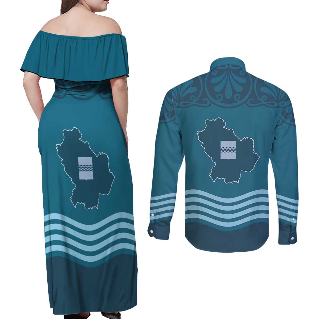 Italy Basilicata Couples Matching Off Shoulder Maxi Dress and Long Sleeve Button Shirt Map With Flag Style - Wonder Print Shop