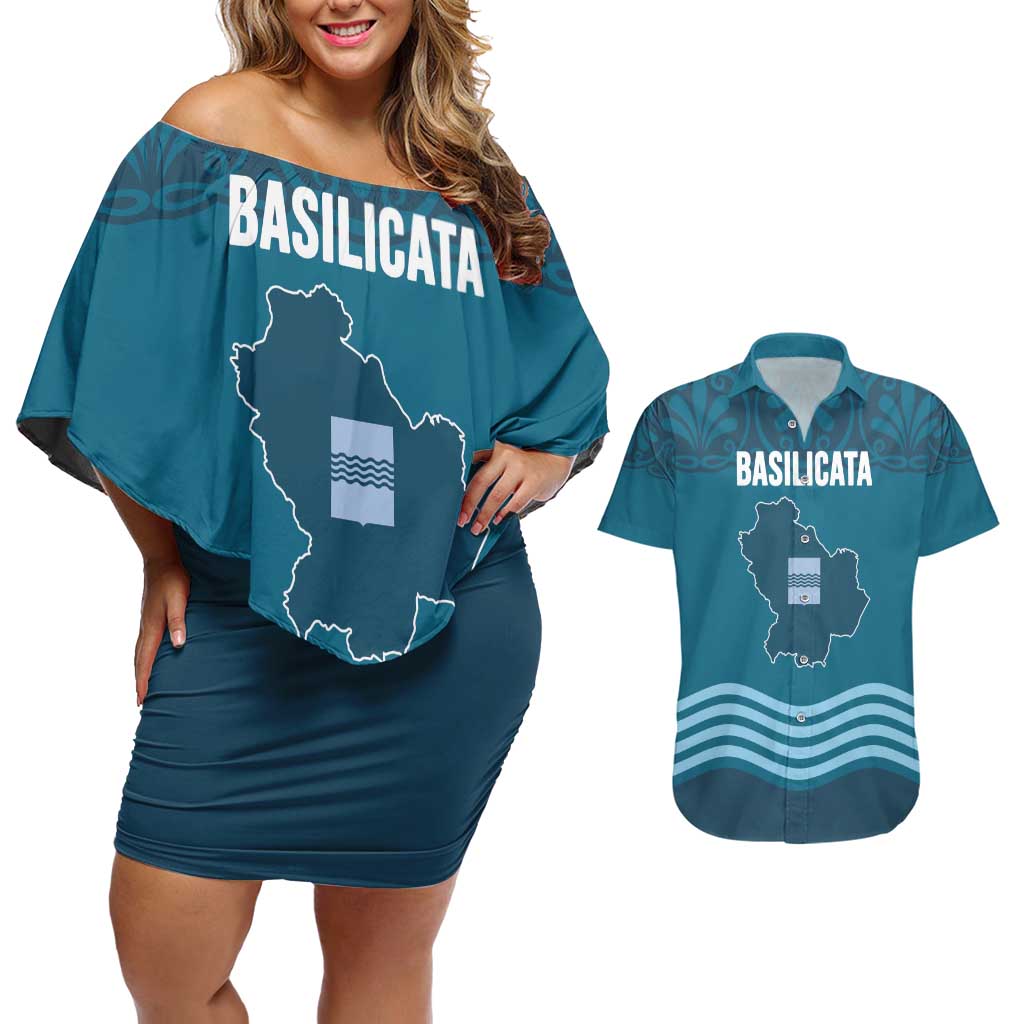 Italy Basilicata Couples Matching Off Shoulder Short Dress and Hawaiian Shirt Map With Flag Style - Wonder Print Shop