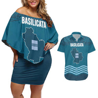 Italy Basilicata Couples Matching Off Shoulder Short Dress and Hawaiian Shirt Map With Flag Style - Wonder Print Shop