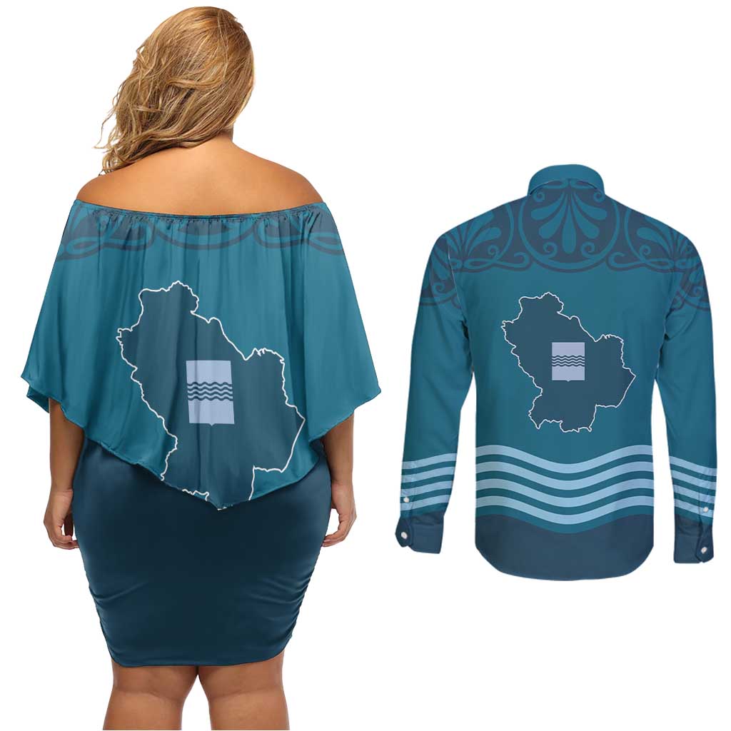 Italy Basilicata Couples Matching Off Shoulder Short Dress and Long Sleeve Button Shirt Map With Flag Style - Wonder Print Shop