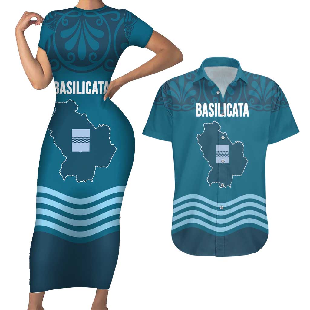 Italy Basilicata Couples Matching Short Sleeve Bodycon Dress and Hawaiian Shirt Map With Flag Style - Wonder Print Shop