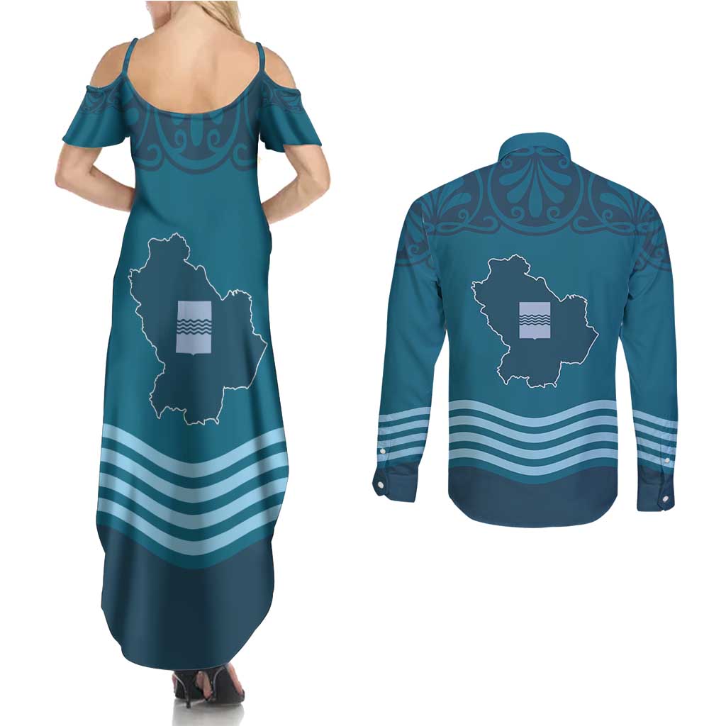 Italy Basilicata Couples Matching Summer Maxi Dress and Long Sleeve Button Shirt Map With Flag Style - Wonder Print Shop