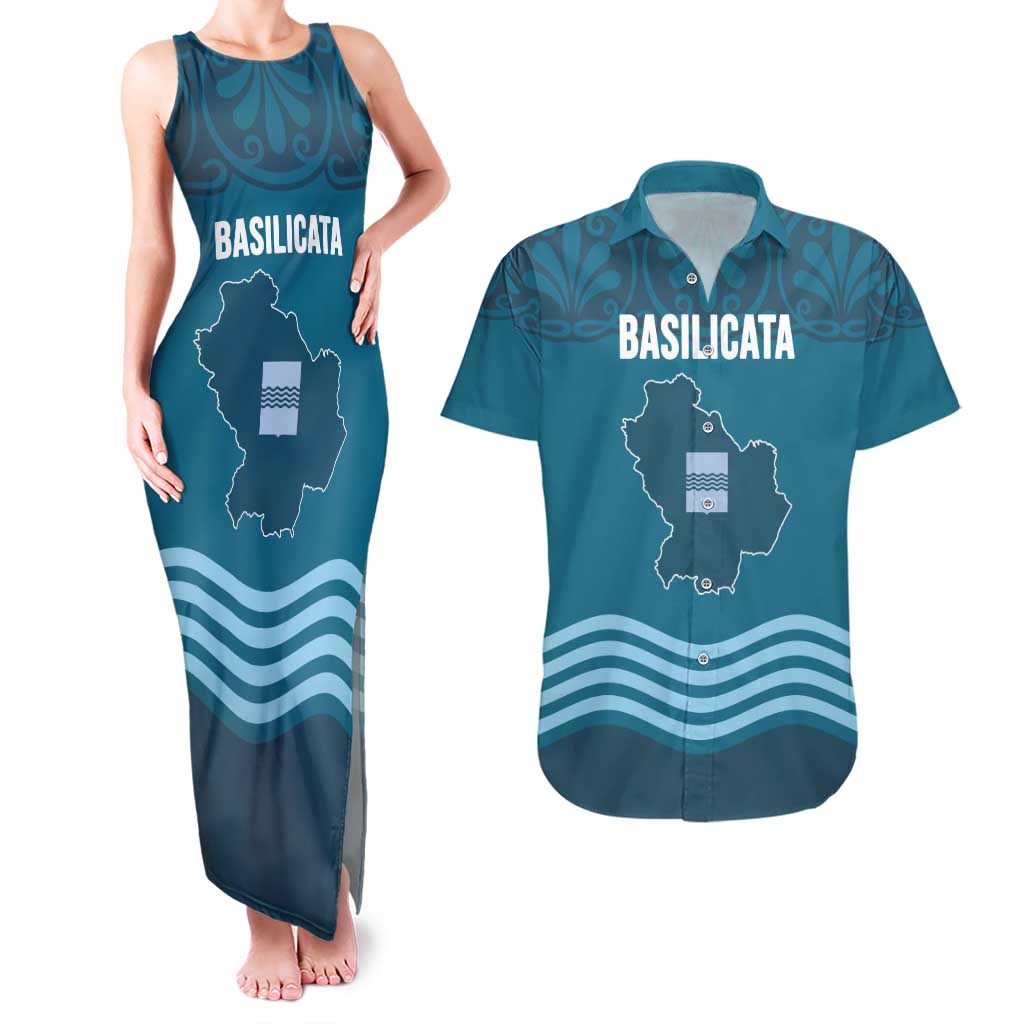 Italy Basilicata Couples Matching Tank Maxi Dress and Hawaiian Shirt Map With Flag Style - Wonder Print Shop