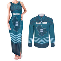 Italy Basilicata Couples Matching Tank Maxi Dress and Long Sleeve Button Shirt Map With Flag Style - Wonder Print Shop