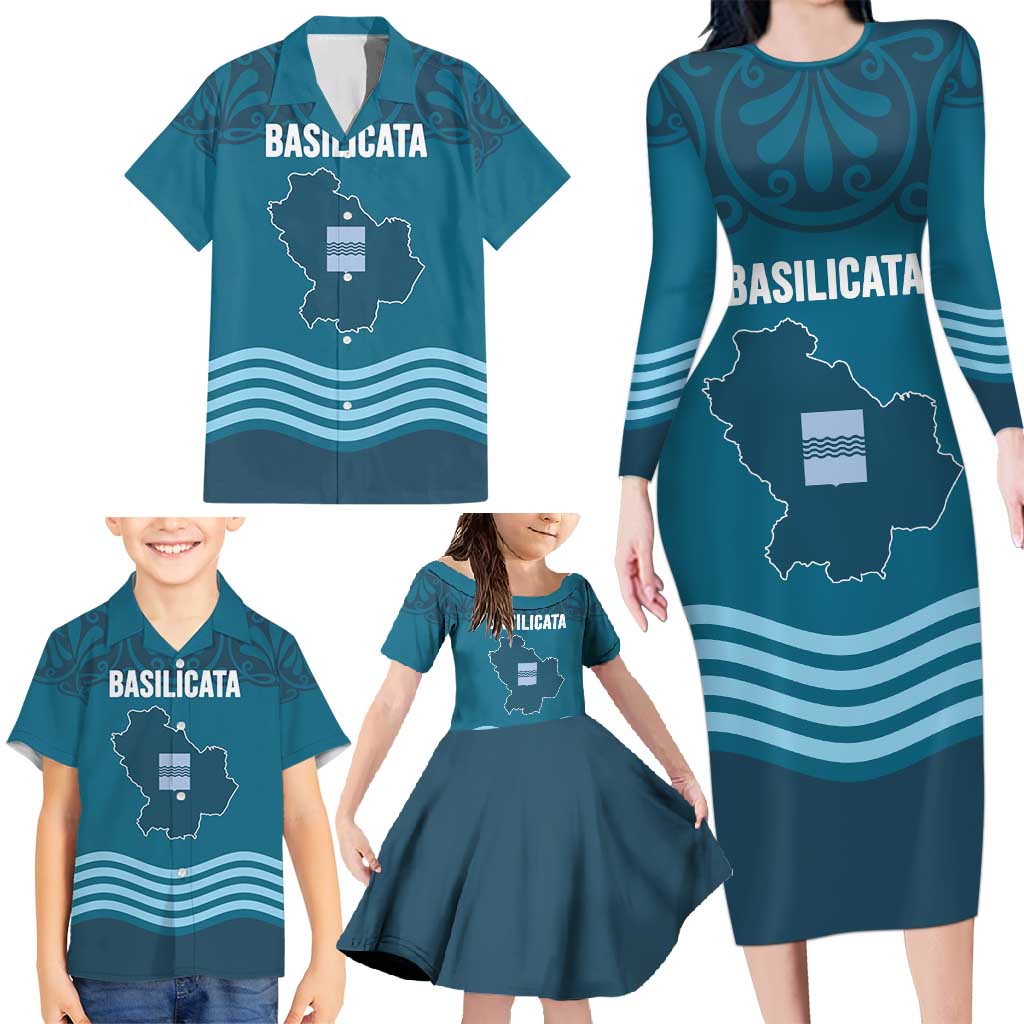 Italy Basilicata Family Matching Long Sleeve Bodycon Dress and Hawaiian Shirt Map With Flag Style - Wonder Print Shop