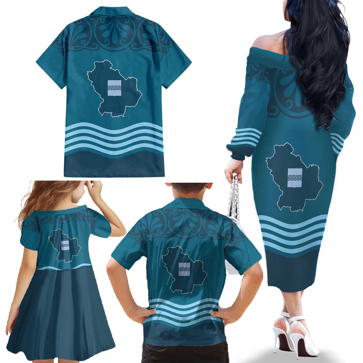 Italy Basilicata Family Matching Off The Shoulder Long Sleeve Dress and Hawaiian Shirt Map With Flag Style - Wonder Print Shop