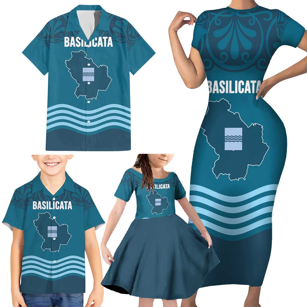 Italy Basilicata Family Matching Short Sleeve Bodycon Dress and Hawaiian Shirt Map With Flag Style - Wonder Print Shop