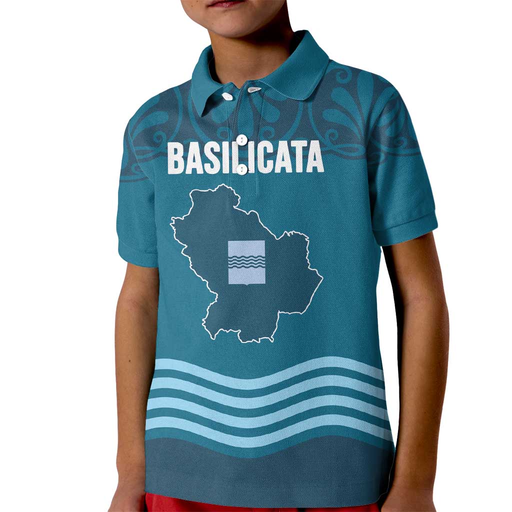 Italy Basilicata Kid Polo Shirt Map With Flag Style - Wonder Print Shop
