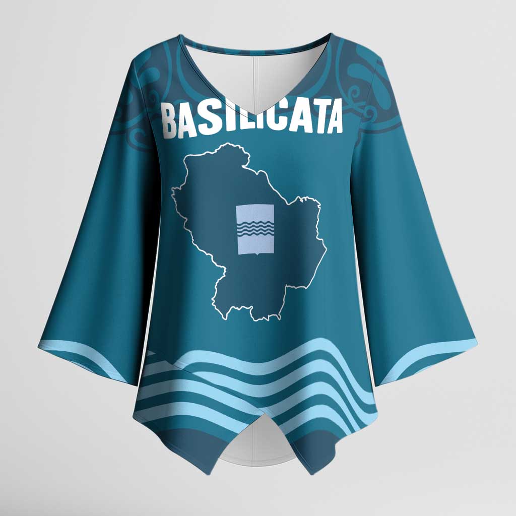 Italy Basilicata Kimono Sleeve Blouse Map With Flag Style - Wonder Print Shop