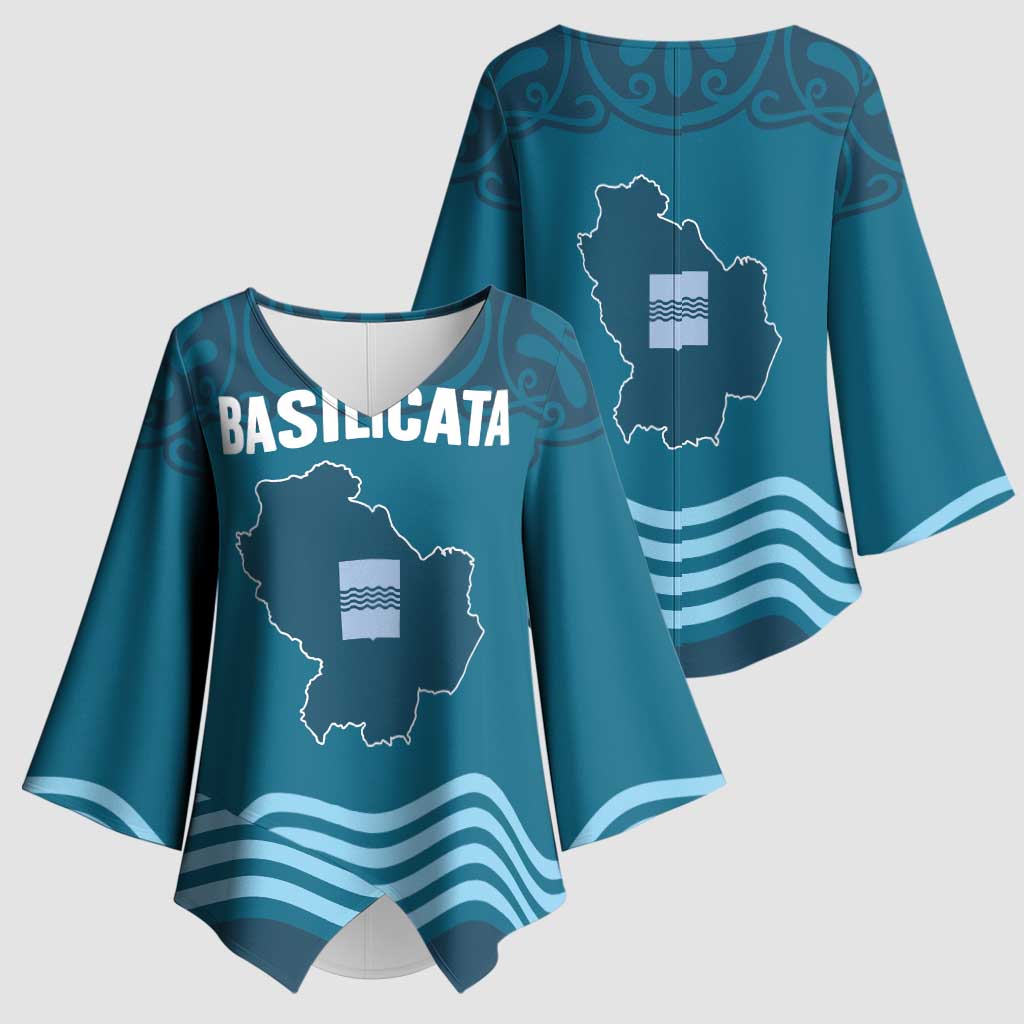 Italy Basilicata Kimono Sleeve Blouse Map With Flag Style - Wonder Print Shop
