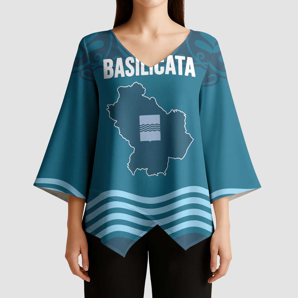 Italy Basilicata Kimono Sleeve Blouse Map With Flag Style - Wonder Print Shop