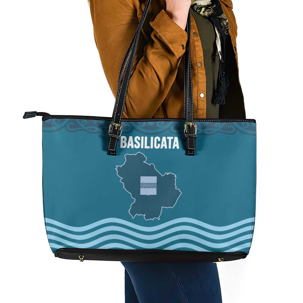 Italy Basilicata Leather Tote Bag Map With Flag Style - Wonder Print Shop