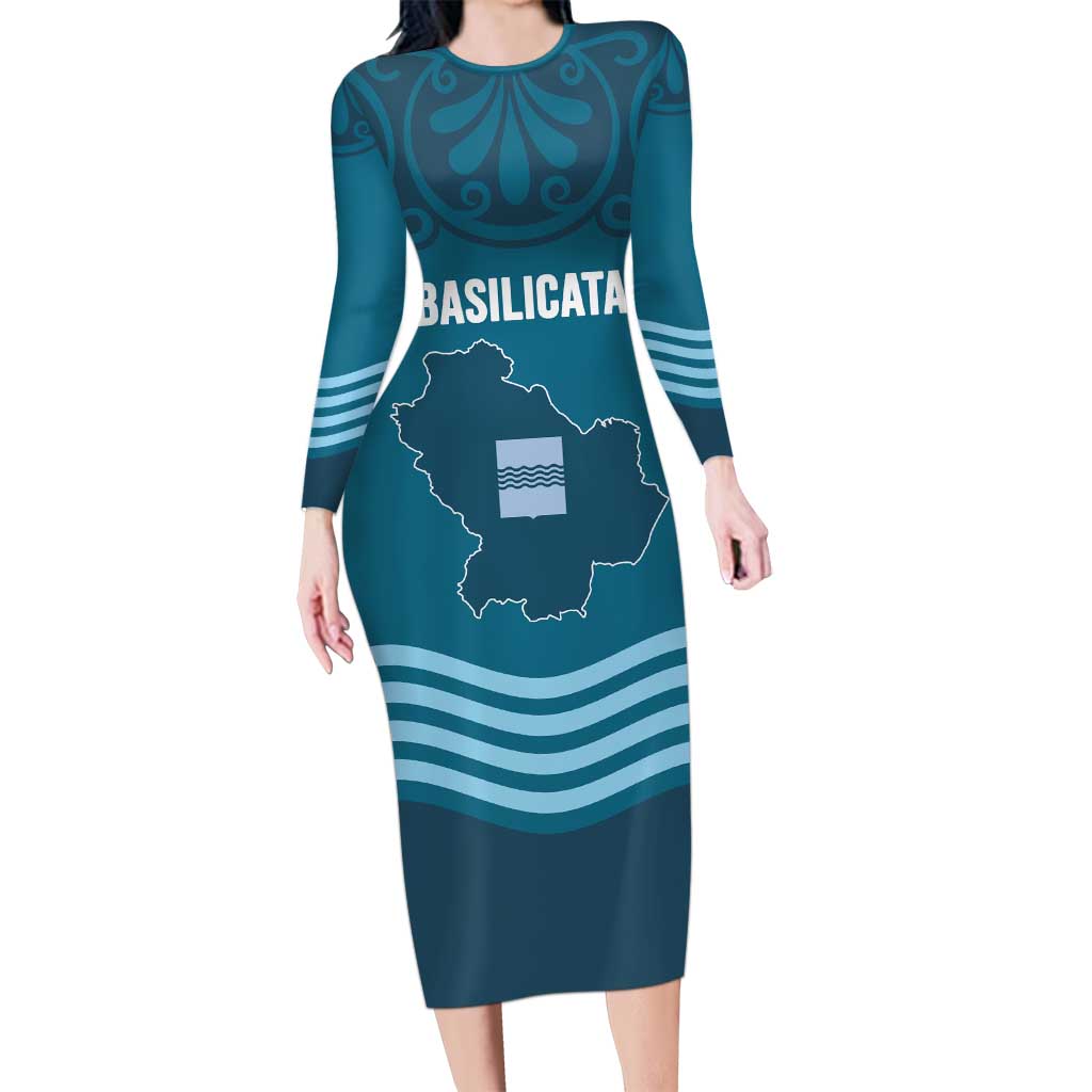 Italy Basilicata Long Sleeve Bodycon Dress Map With Flag Style - Wonder Print Shop