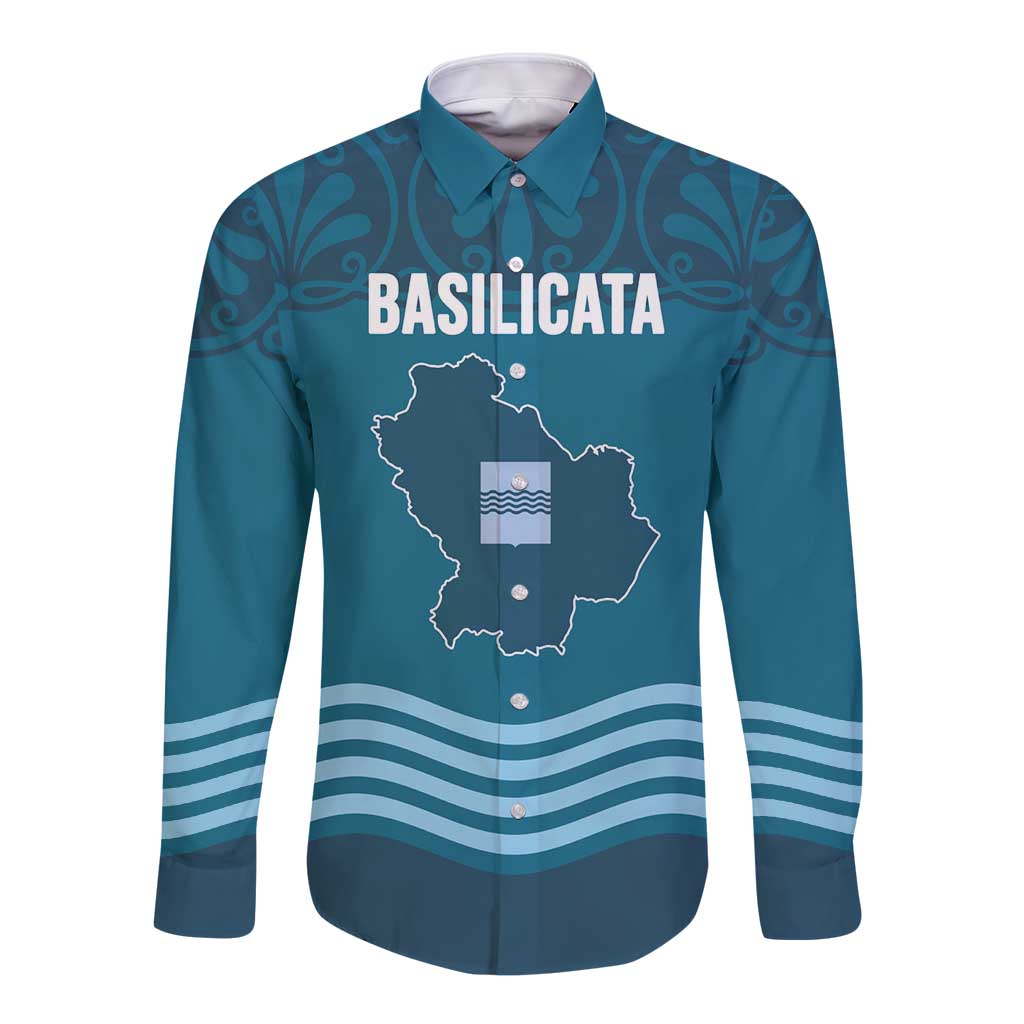 Italy Basilicata Long Sleeve Button Shirt Map With Flag Style - Wonder Print Shop