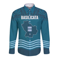 Italy Basilicata Long Sleeve Button Shirt Map With Flag Style - Wonder Print Shop