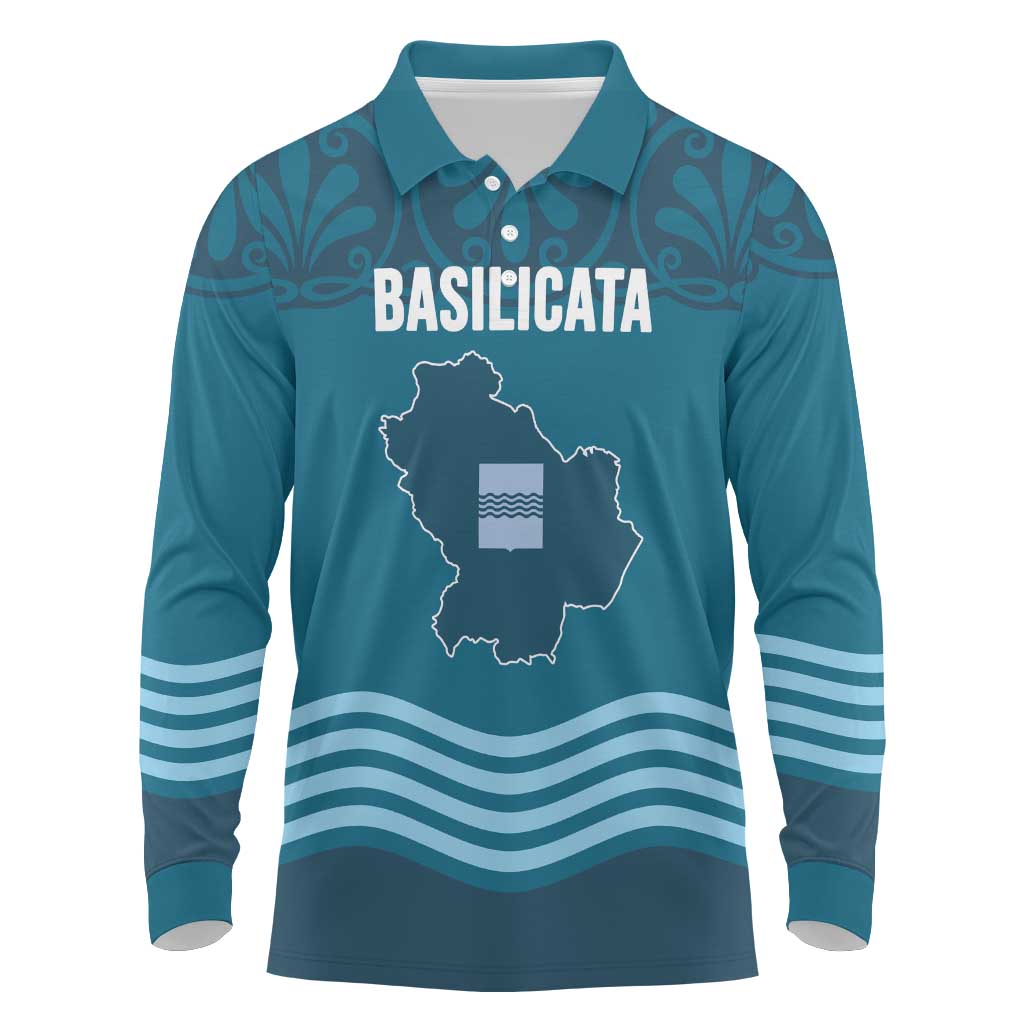 Italy Basilicata Long Sleeve Polo Shirt Map With Flag Style - Wonder Print Shop
