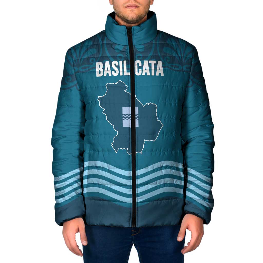 Italy Basilicata Padded Jacket Map With Flag Style - Wonder Print Shop
