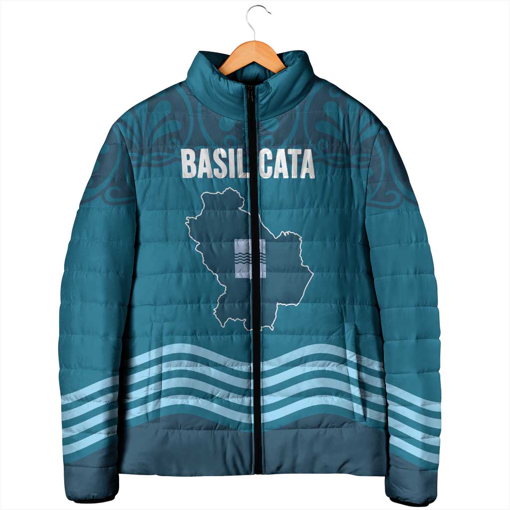 Italy Basilicata Padded Jacket Map With Flag Style - Wonder Print Shop