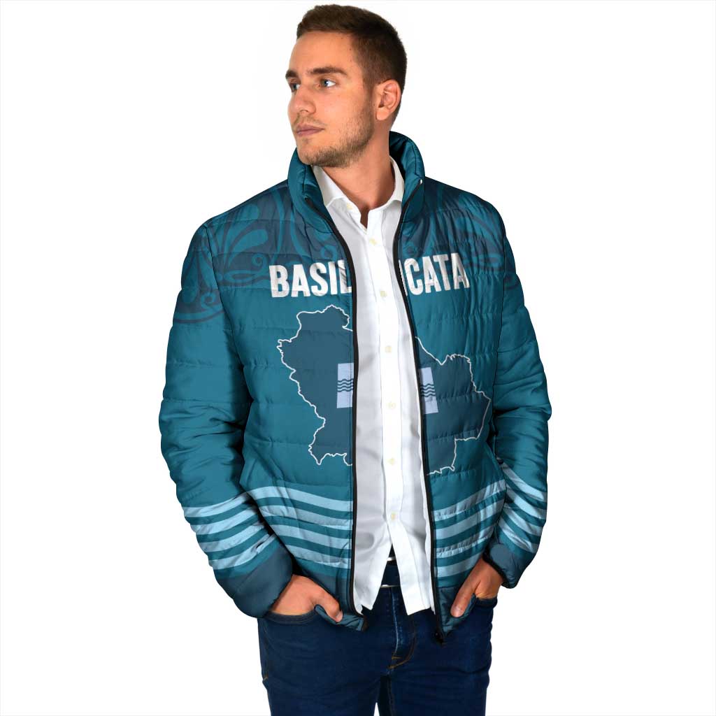 Italy Basilicata Padded Jacket Map With Flag Style - Wonder Print Shop